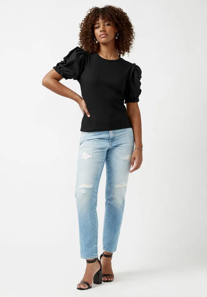 Women Corey Black Mixed Media Womens Top Black Buffalo David Bitton Tops and Tees