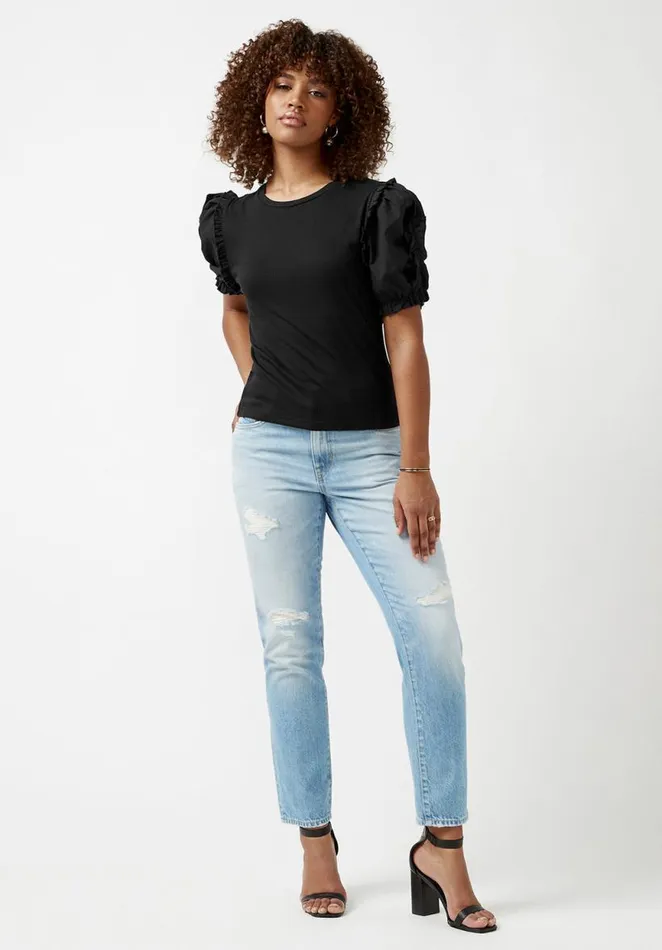 Women Corey Black Mixed Media Womens Top Black Buffalo David Bitton Tops and Tees