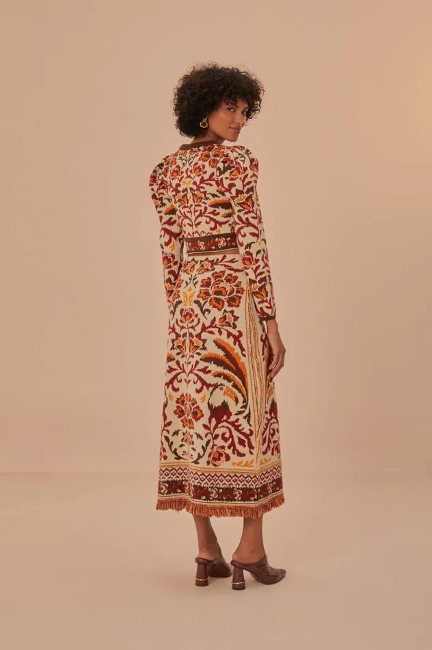 Women Cream Toucans Scarf Knit Midi Skirt Toucans Scarf Cream FARM Rio Skirts