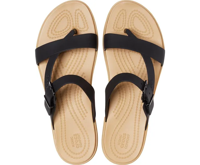 Women Crocs Tulum Toe Post Sandal Black Tan Crocs Sandals