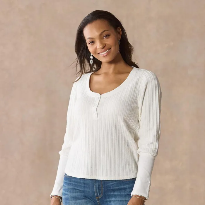 Women Dearly Devoted Henley Marshmallow Sundance Catalog Tops