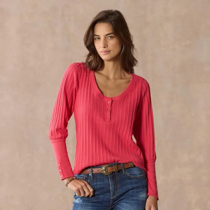Women Dearly Devoted Henley Marshmallow Sundance Catalog Tops