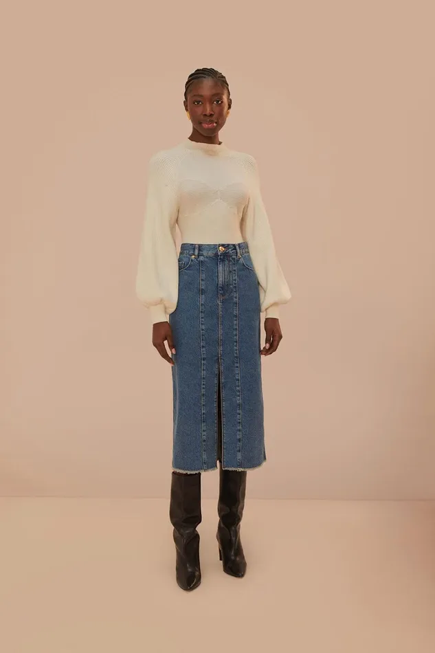Women Denim Low Waist Midi Skirt Denim FARM Rio Skirts