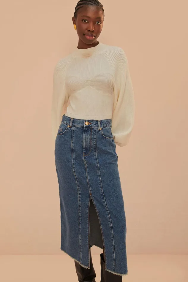 Women Denim Low Waist Midi Skirt Denim FARM Rio Skirts