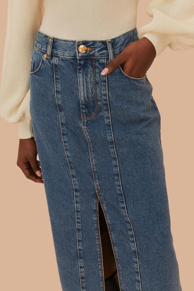 Women Denim Low Waist Midi Skirt Denim FARM Rio Skirts