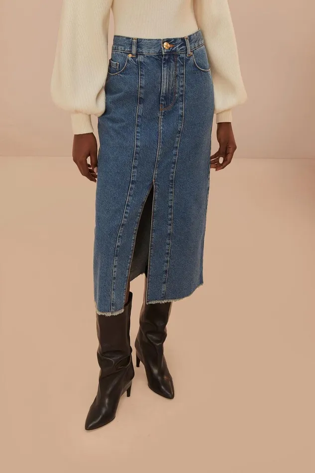 Women Denim Low Waist Midi Skirt Denim FARM Rio Skirts