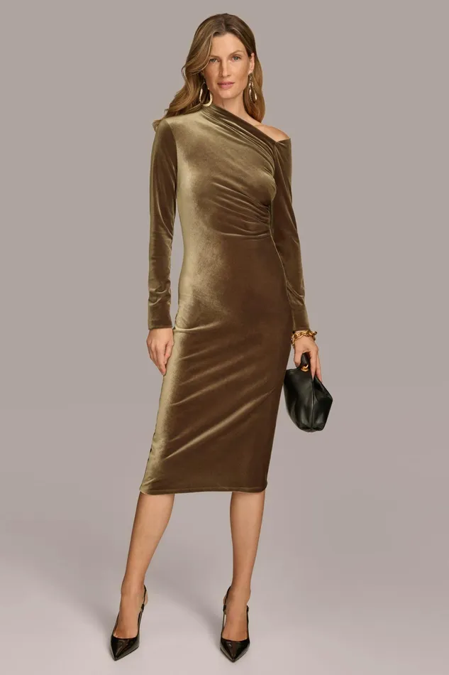 Women Dresses And Jumpsuits Donna Karan ASYMMETRICAL NECKLINE DRESS Beech