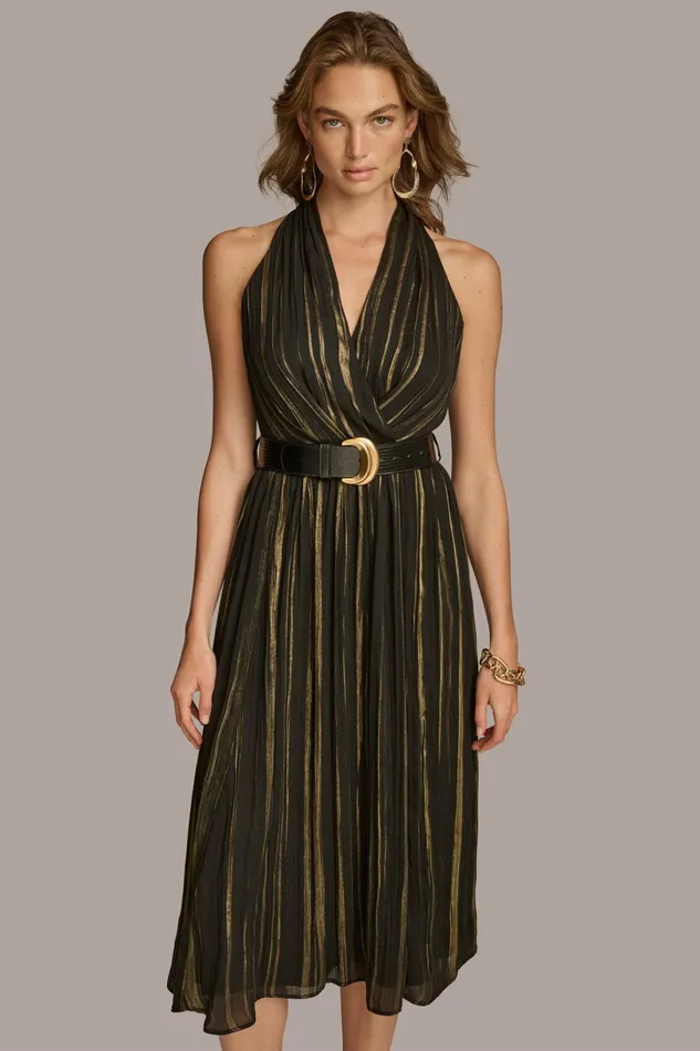 Women Dresses And Jumpsuits Donna Karan CHIFFON V NECK A LINE WITH BELT Black