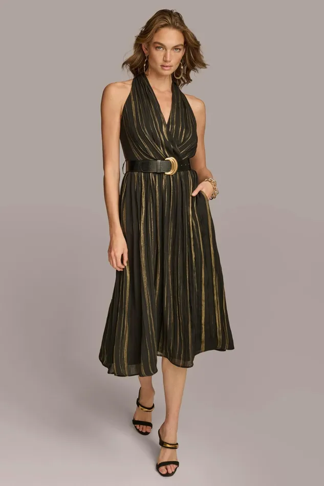 Women Dresses And Jumpsuits Donna Karan CHIFFON V NECK A LINE WITH BELT Black