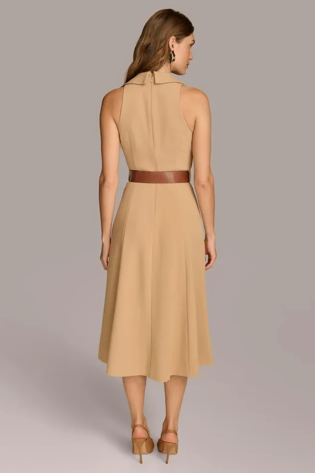 Women Dresses And Jumpsuits Donna Karan CREPE FIT AND FLARE DRESS WITH BELT Fawn