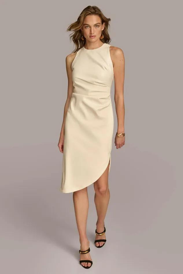 Women Dresses And Jumpsuits Donna Karan FAUX LEATHER RUCHED DRESS Pristine
