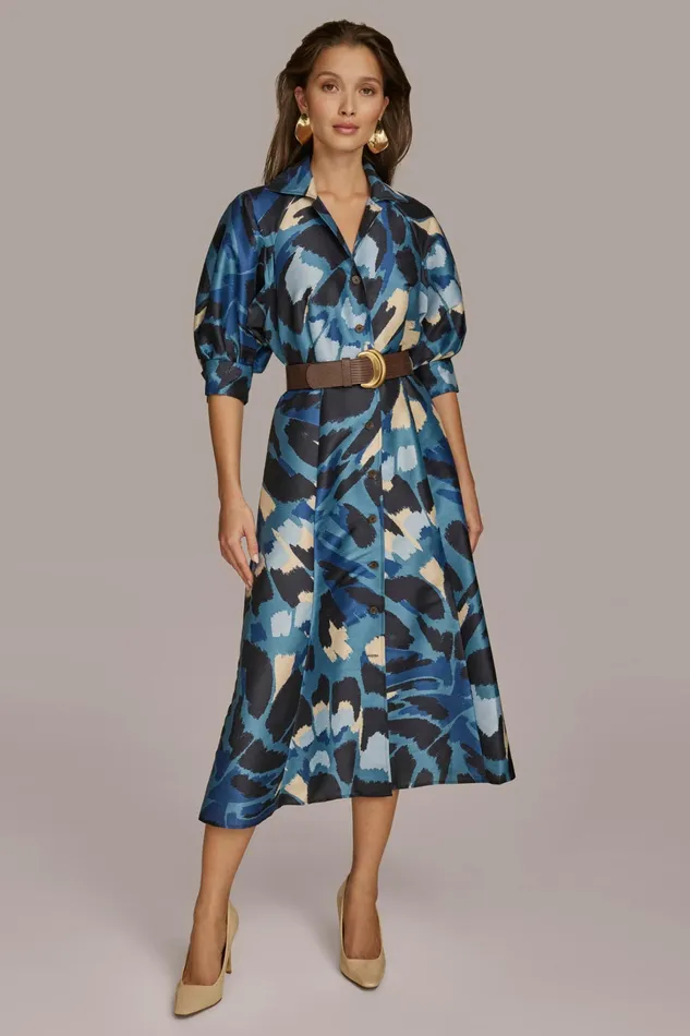 Women Dresses And Jumpsuits Donna Karan FLORAL PRINT A LINE MIDI SHIRT DRESS Horizon Multi