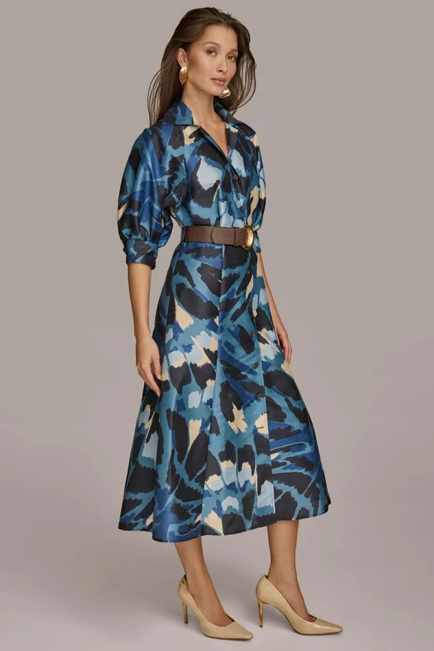 Women Dresses And Jumpsuits Donna Karan FLORAL PRINT A LINE MIDI SHIRT DRESS Horizon Multi