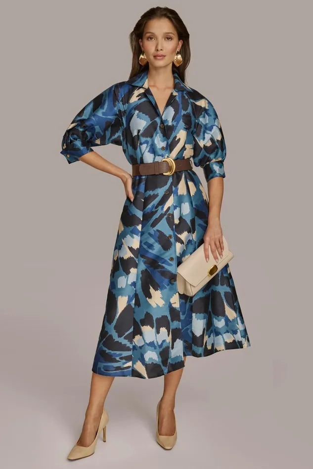 Women Dresses And Jumpsuits Donna Karan FLORAL PRINT A LINE MIDI SHIRT DRESS Horizon Multi