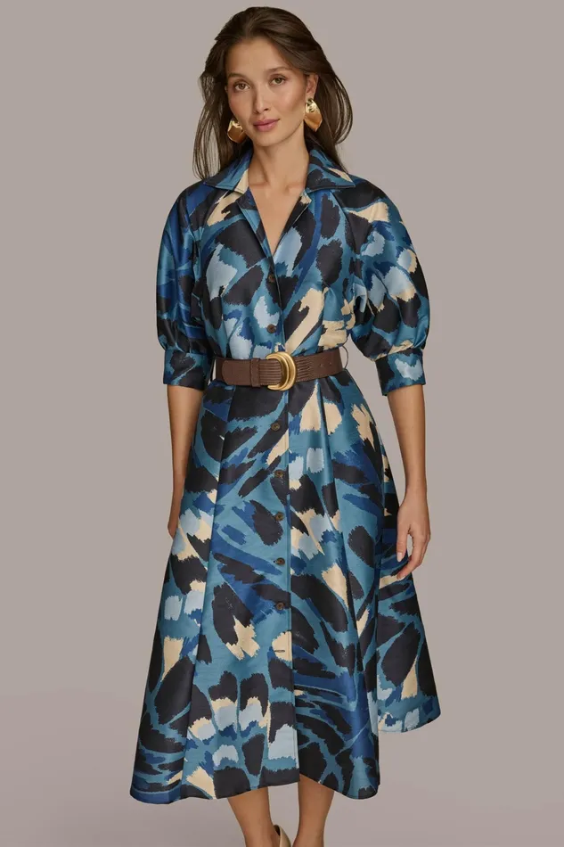 Women Dresses And Jumpsuits Donna Karan FLORAL PRINT A LINE MIDI SHIRT DRESS Horizon Multi