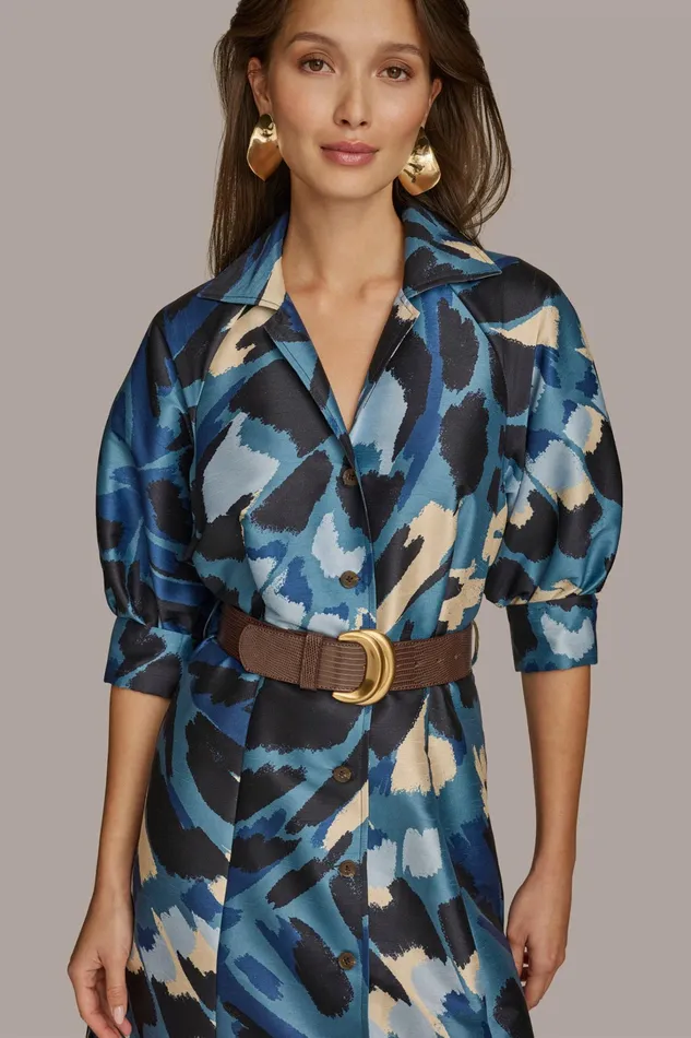 Women Dresses And Jumpsuits Donna Karan FLORAL PRINT A LINE MIDI SHIRT DRESS Horizon Multi