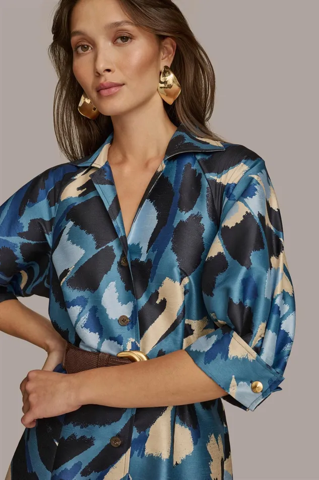 Women Dresses And Jumpsuits Donna Karan FLORAL PRINT A LINE MIDI SHIRT DRESS Horizon Multi