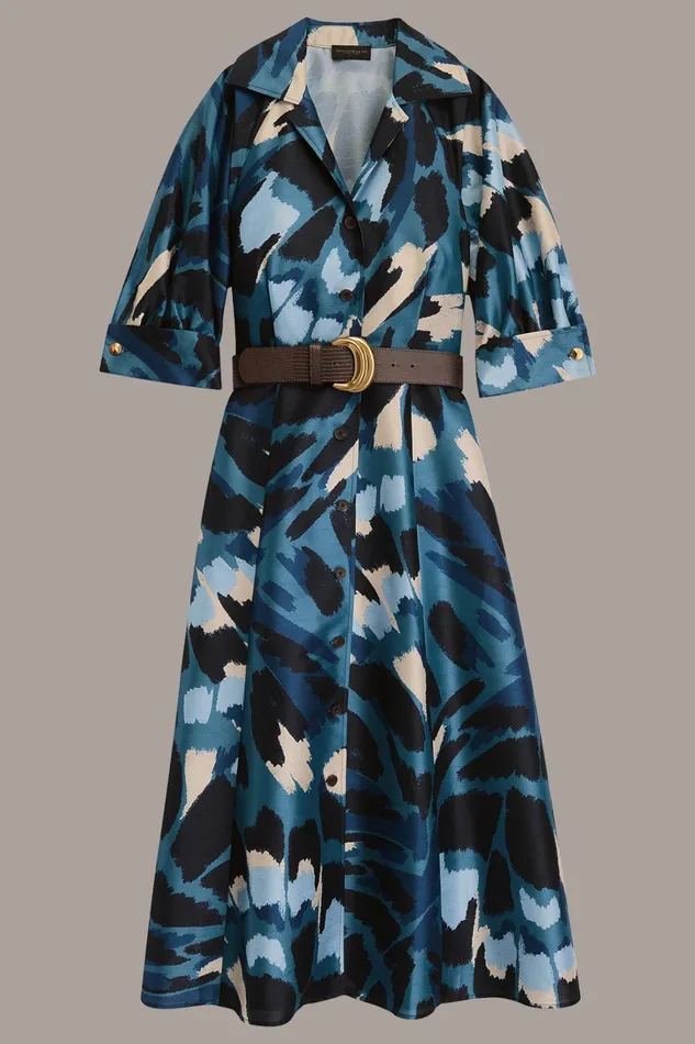 Women Dresses And Jumpsuits Donna Karan FLORAL PRINT A LINE MIDI SHIRT DRESS Horizon Multi