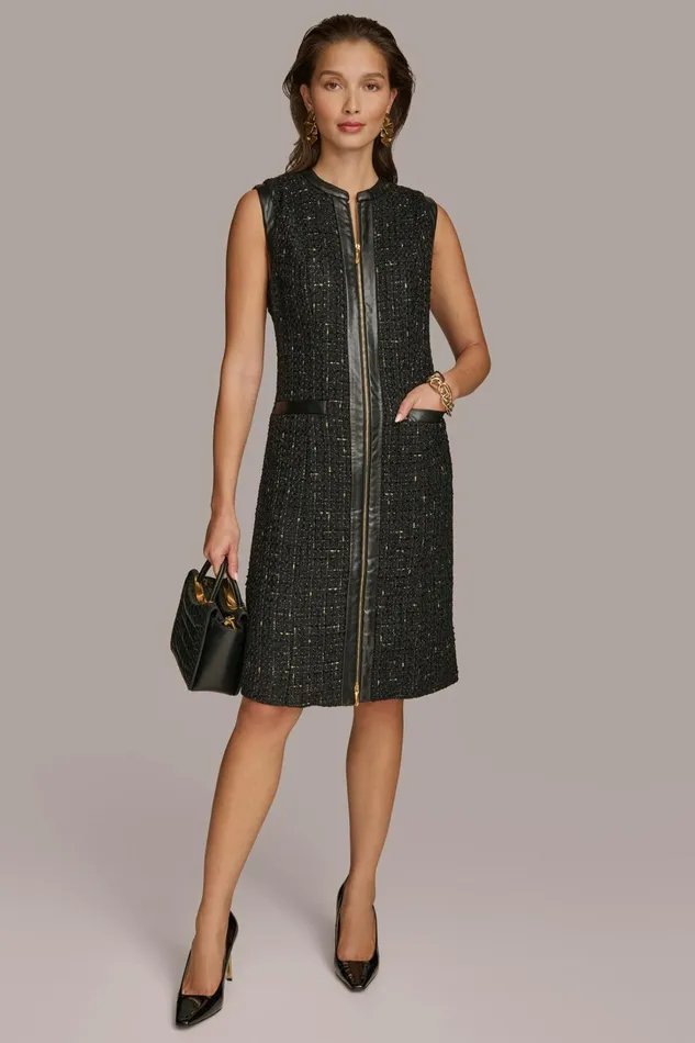 Women Dresses And Jumpsuits Donna Karan TWEED A LINE DRESS WITH FRONT ZIPPER Black Women Dresses And Jumpsuits Donna Karan TWEED A LINE DRESS WITH FRONT ZIPPER Black