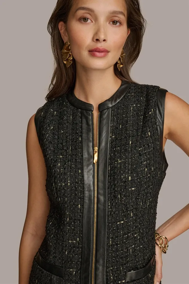 Women Dresses And Jumpsuits Donna Karan TWEED A LINE DRESS WITH FRONT ZIPPER Black