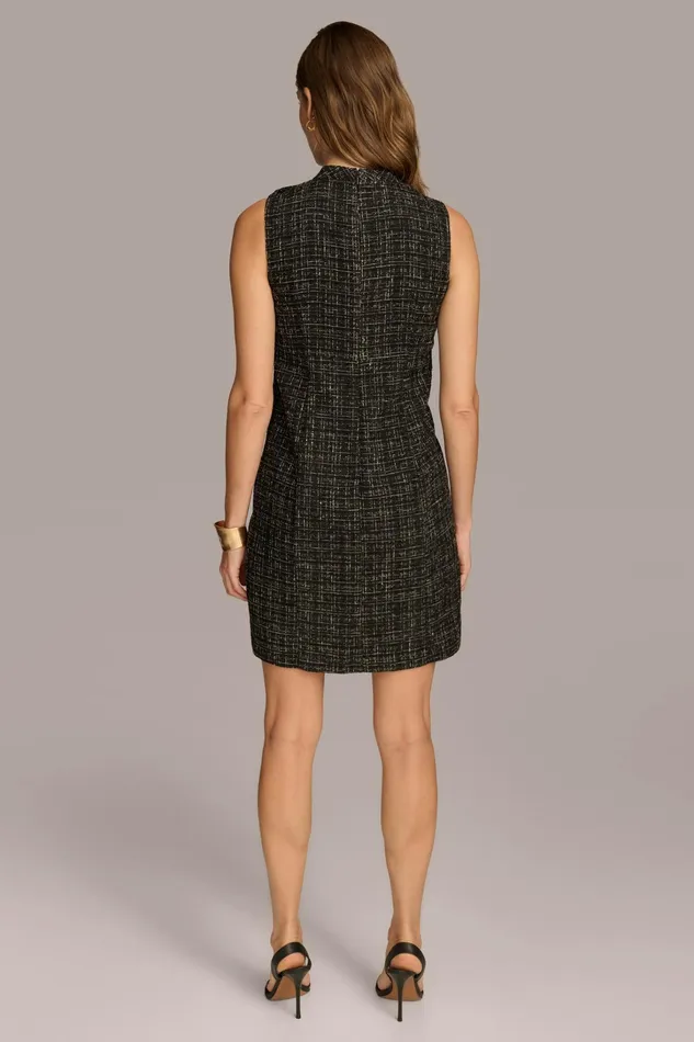 Women Dresses And Jumpsuits Donna Karan TWEED MOCK NECK SHIFT DRESS Blackcream