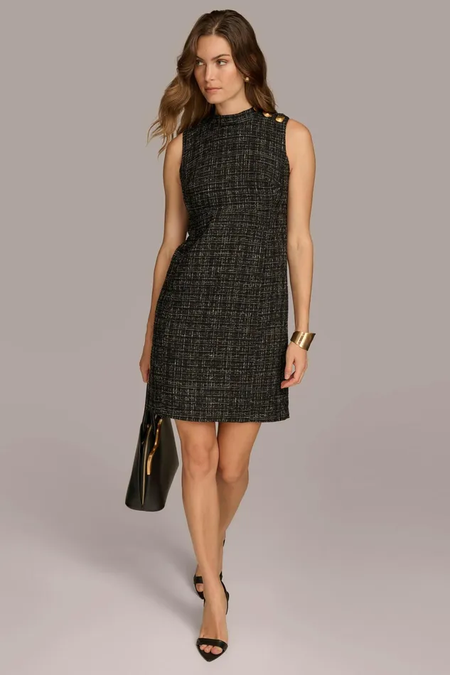 Women Dresses And Jumpsuits Donna Karan TWEED MOCK NECK SHIFT DRESS Blackcream
