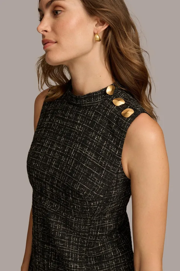 Women Dresses And Jumpsuits Donna Karan TWEED MOCK NECK SHIFT DRESS Blackcream