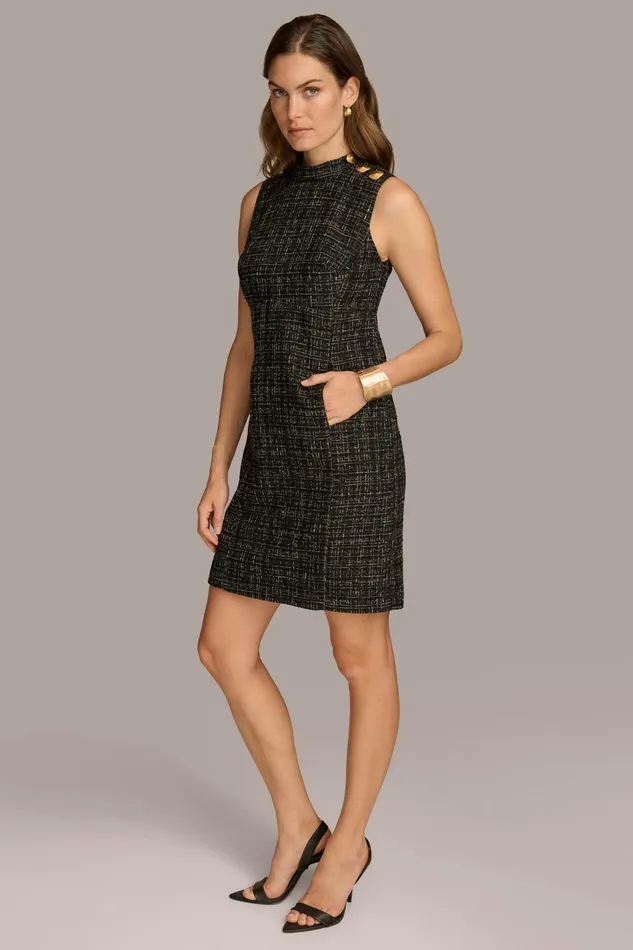 Women Dresses And Jumpsuits Donna Karan TWEED MOCK NECK SHIFT DRESS Blackcream