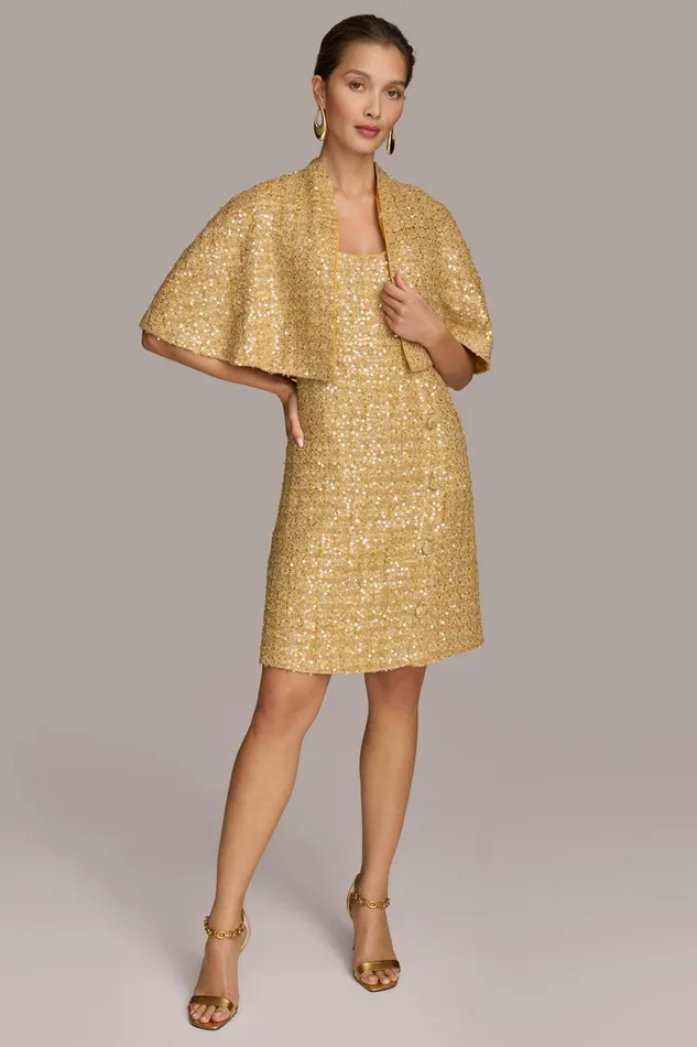 Women Dresses And Jumpsuits Donna Karan TWO PIECE SEQUIN DRESS AND SHRUG Gold