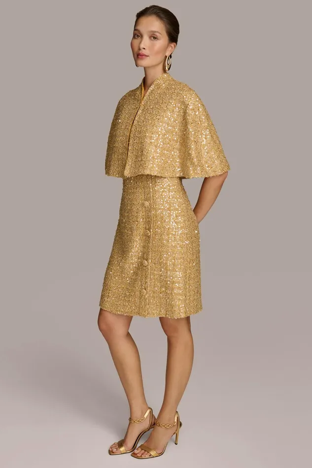Women Dresses And Jumpsuits Donna Karan TWO PIECE SEQUIN DRESS AND SHRUG Gold