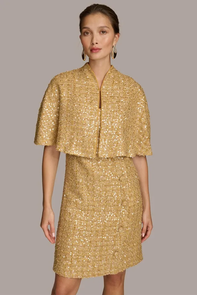 Women Dresses And Jumpsuits Donna Karan TWO PIECE SEQUIN DRESS AND SHRUG Gold