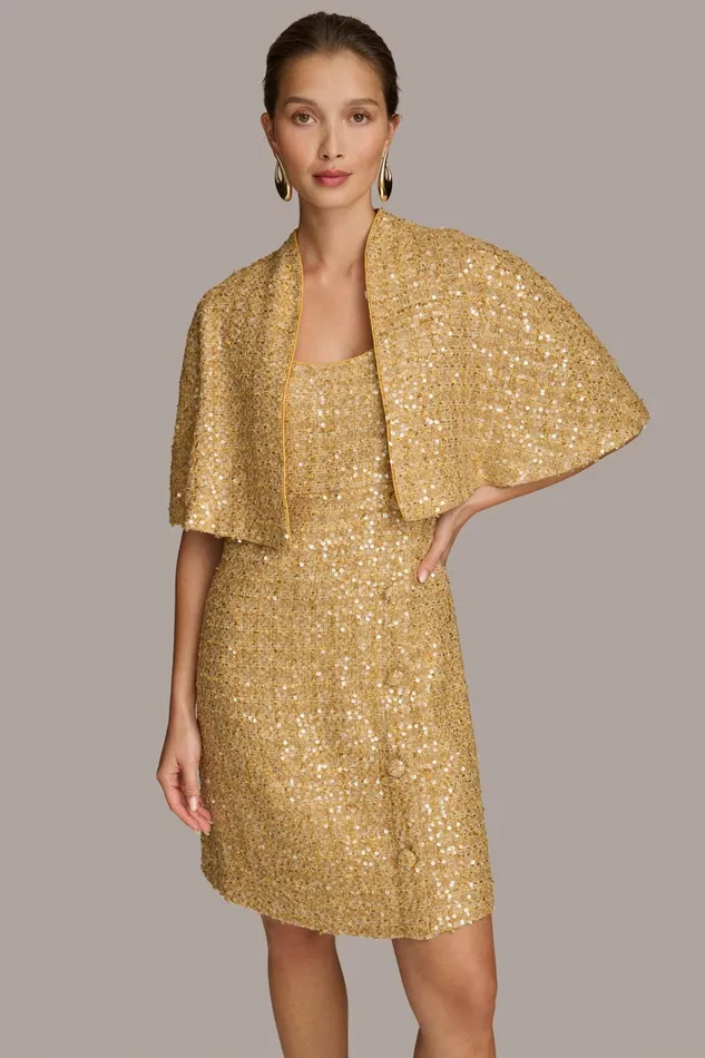 Women Dresses And Jumpsuits Donna Karan TWO PIECE SEQUIN DRESS AND SHRUG Gold
