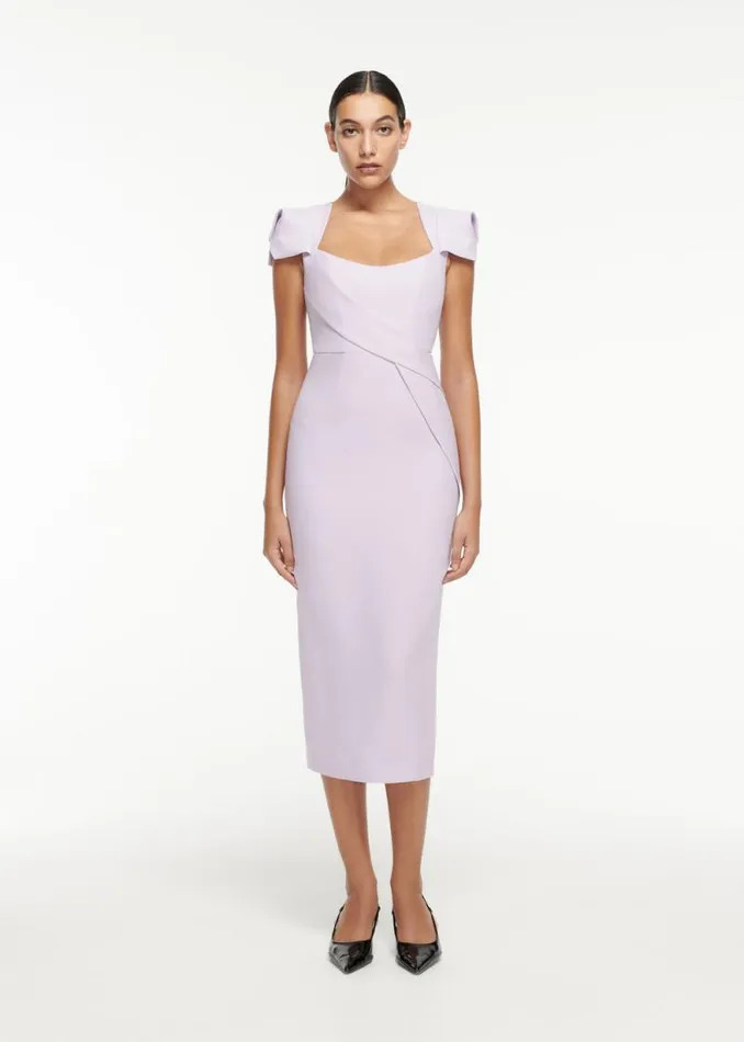 Women Dresses Roland Mouret Cap Sleeve Wool Silk Midi Dress