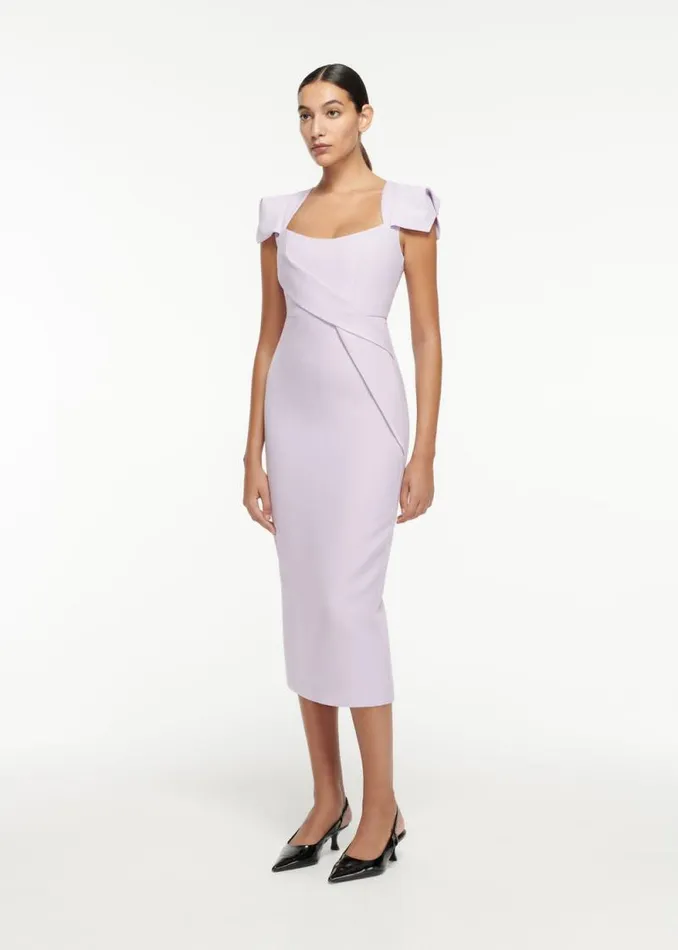 Women Dresses Roland Mouret Cap Sleeve Wool Silk Midi Dress