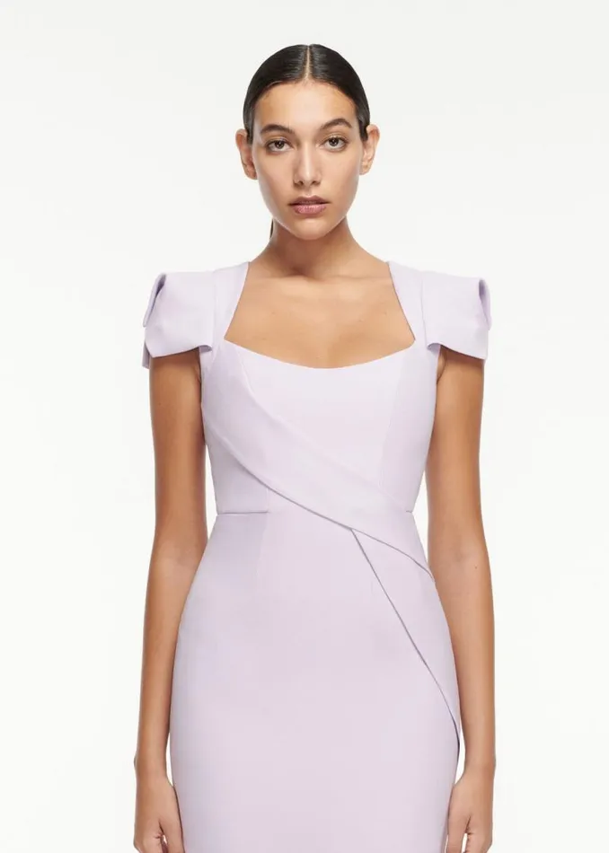 Women Dresses Roland Mouret Cap Sleeve Wool Silk Midi Dress