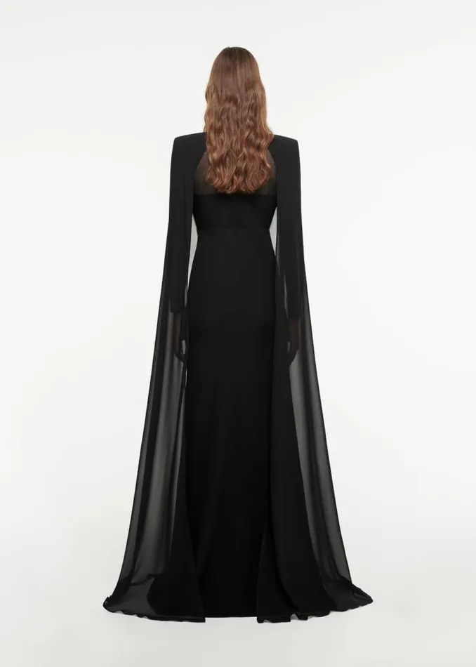 Women Dresses Roland Mouret Long Sleeve Cape Gown