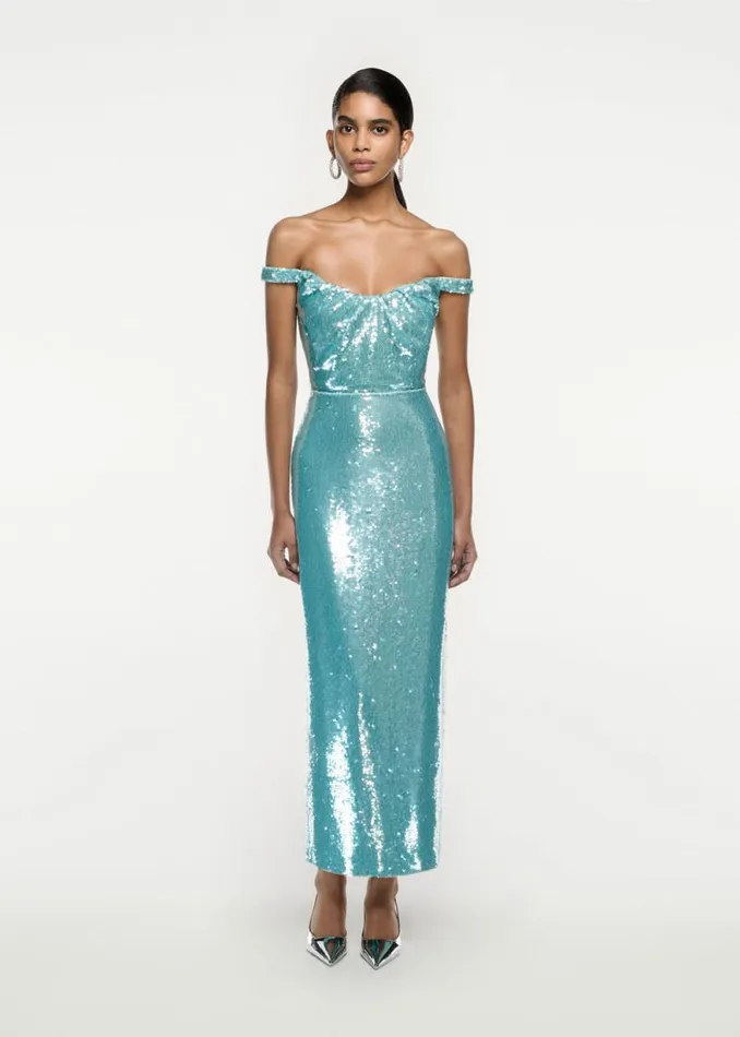 Women Dresses Roland Mouret Sequin OffShoulder Maxi Dress