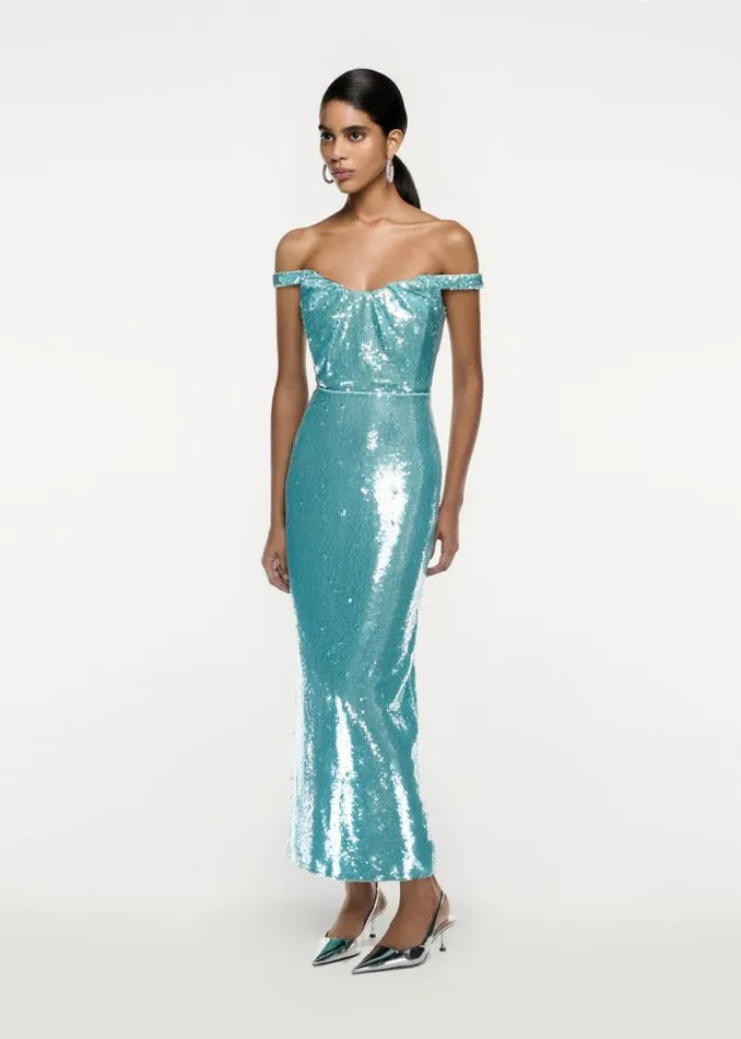 Women Dresses Roland Mouret Sequin OffShoulder Maxi Dress