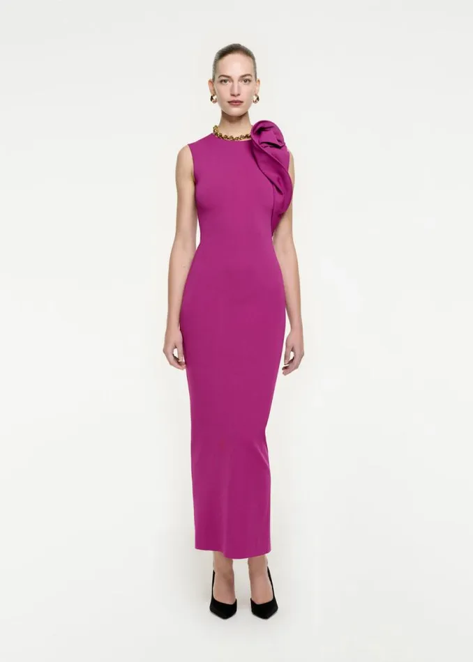 Women Dresses Roland Mouret Structured Drape Knit Maxi Dress