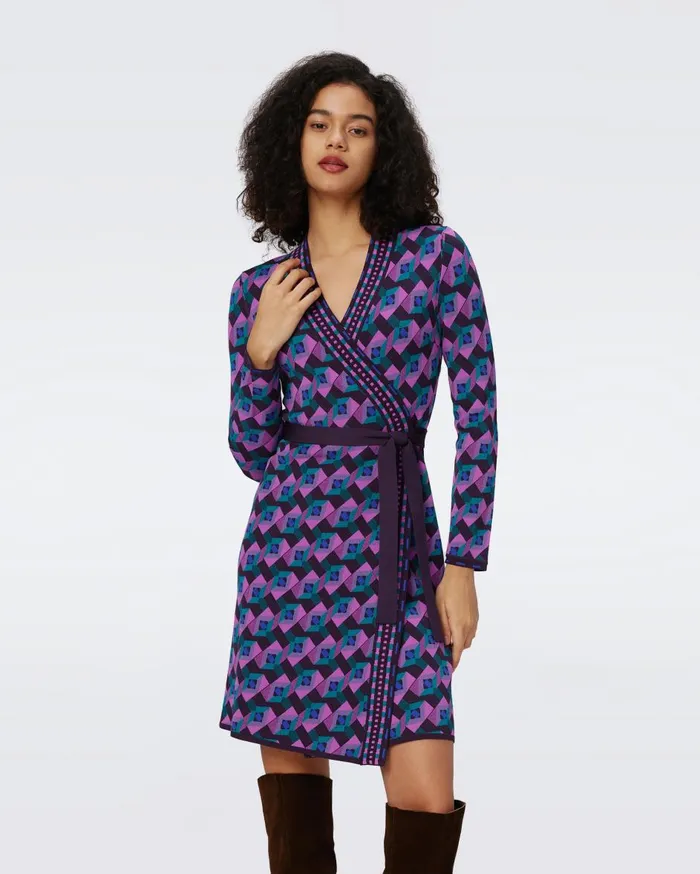 Women Edwina Knit Jacquard Wrap Dress Stage Boss Pink DVF Dresses