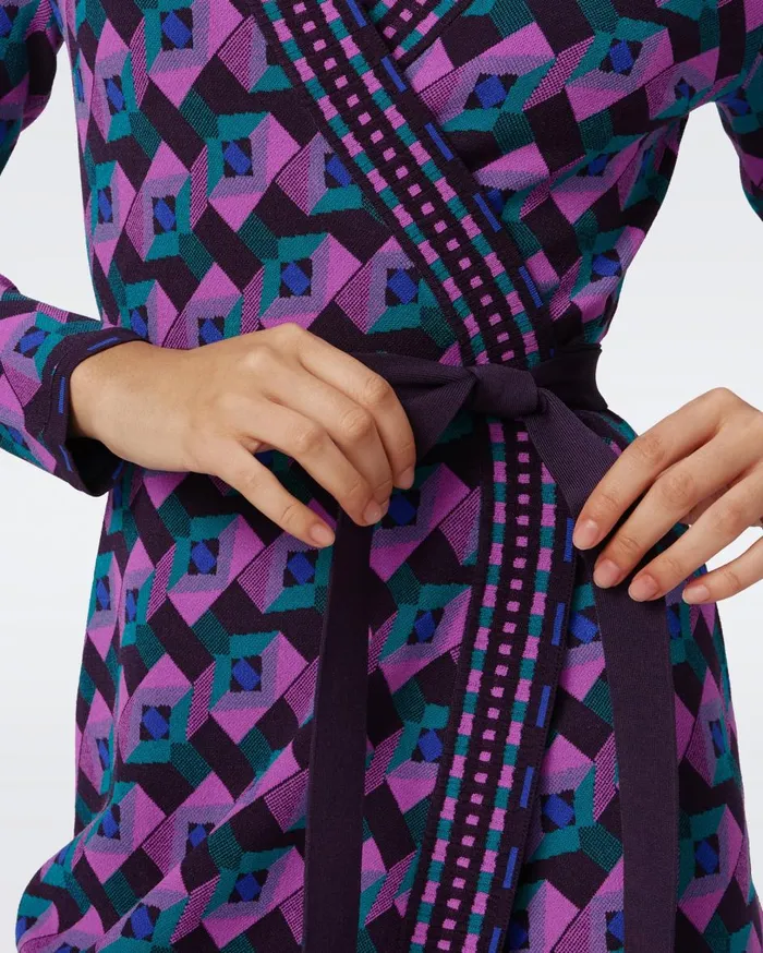 Women Edwina Knit Jacquard Wrap Dress Stage Boss Pink DVF Dresses