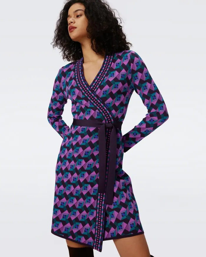 Women Edwina Knit Jacquard Wrap Dress Stage Boss Pink DVF Dresses