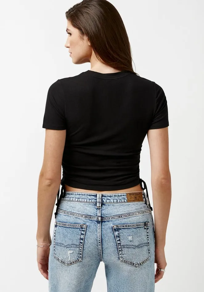 Women Emerson Ruched and Tied Top Black Buffalo David Bitton Tops and Tees