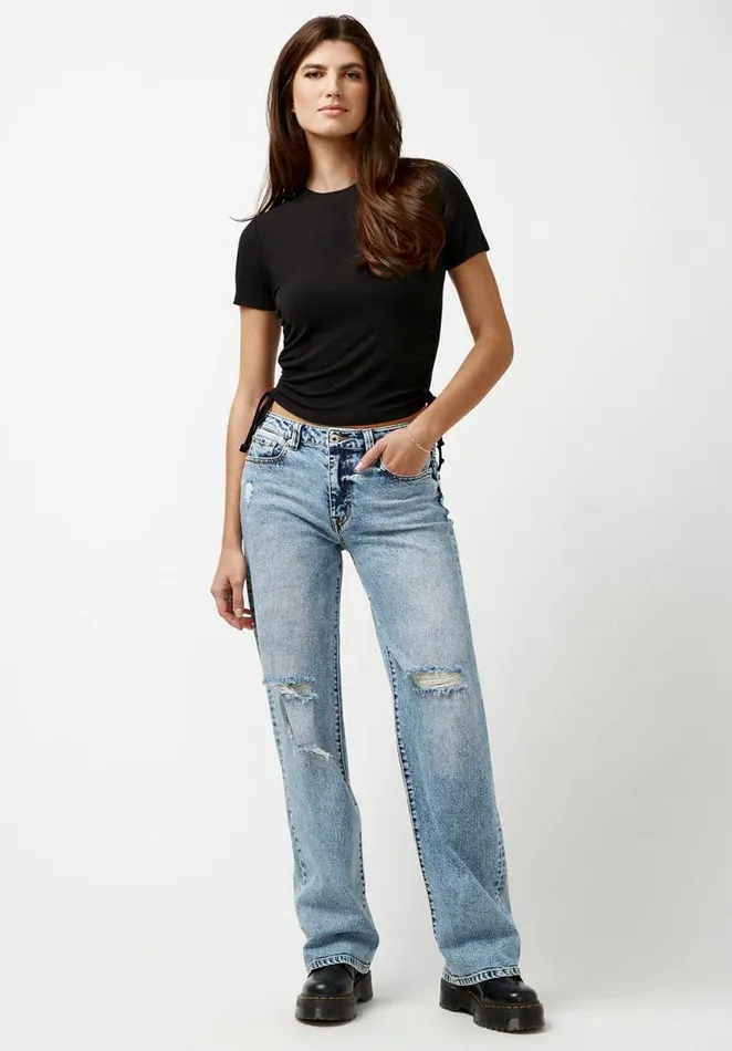 Women Emerson Ruched and Tied Top Black Buffalo David Bitton Tops and Tees