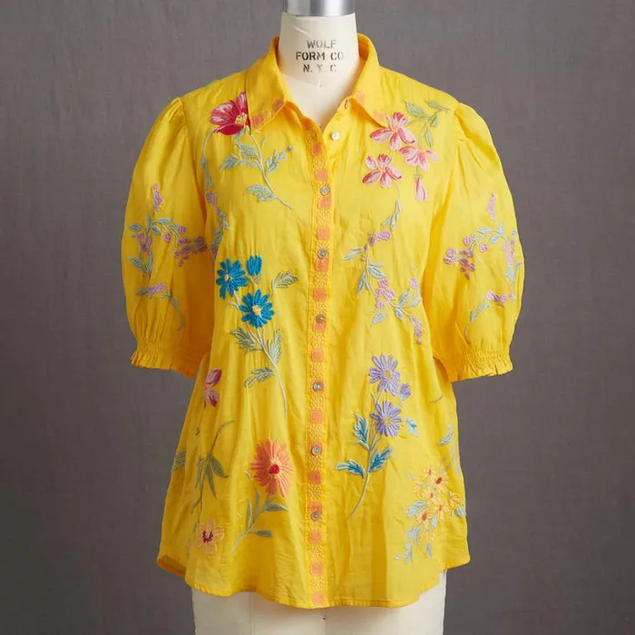 Women Evangelina Smocked Shirt Sunshine Sundance Catalog Tops