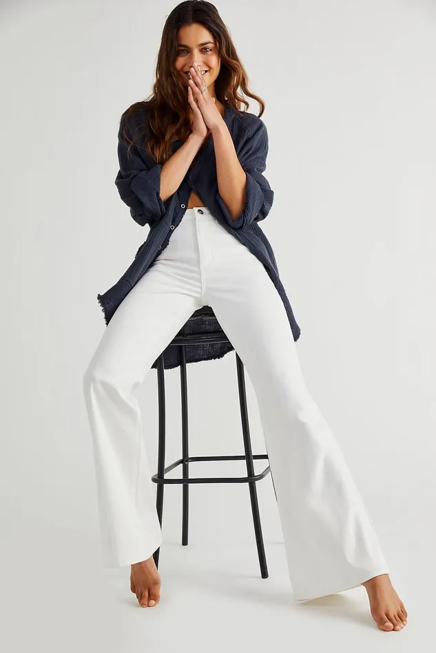 Women Flare Jeans Free People Lee HighRise Flare Jeans White
