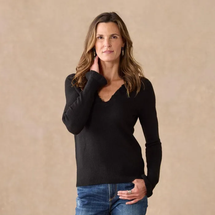 Women Gisella Ruffle Sweater Petite Black Sundance Catalog Sweaters