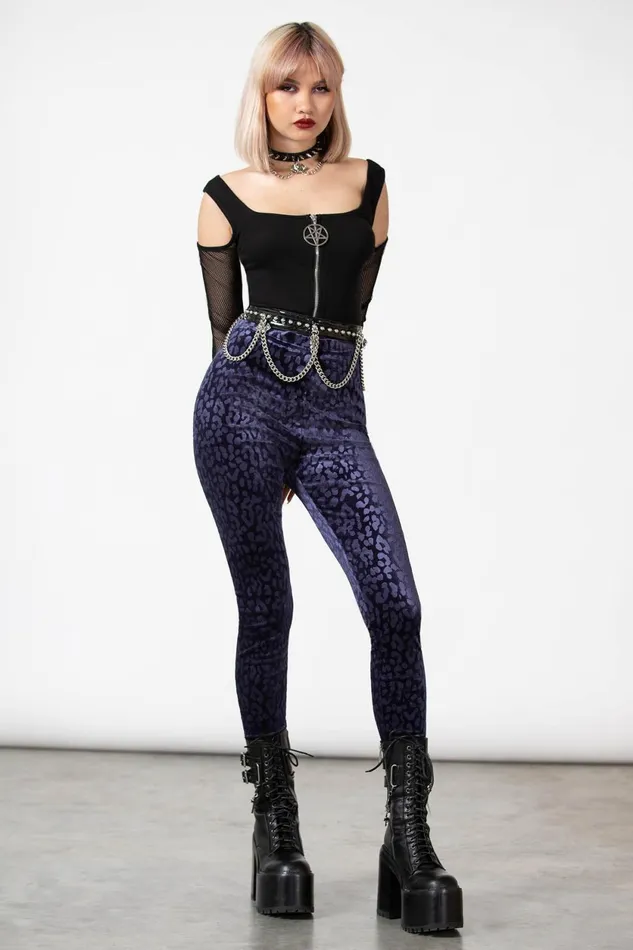 Women Going Out Killstar Caturday Leggings PLUM