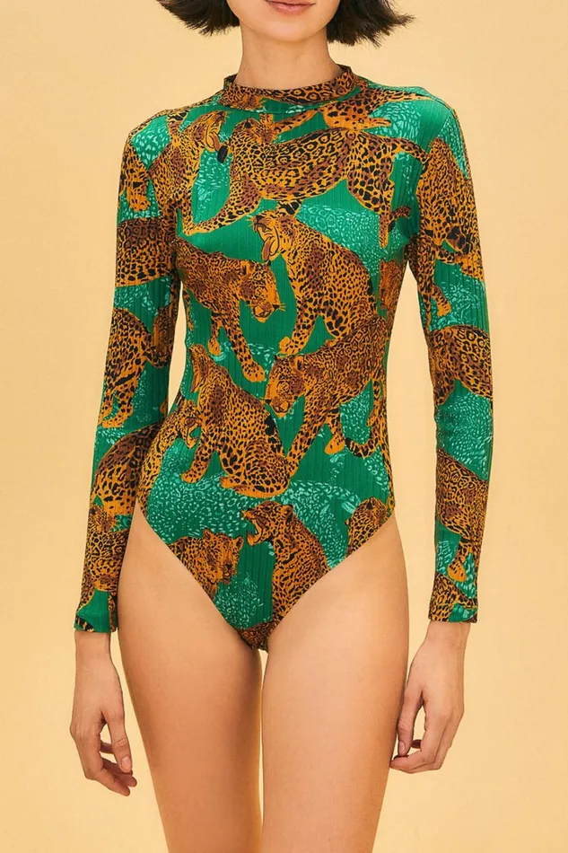 Women Green Artsy Leopards Organic Cotton Bodysuit Artsy Leopards Green FARM Rio Bodysuits Women Green Artsy Leopards Organic Cotton Bodysuit Artsy Leopards Green FARM Rio Bodysuits