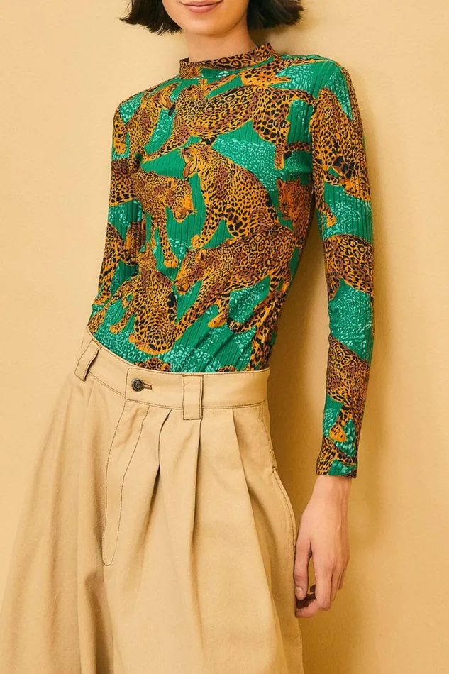 Women Green Artsy Leopards Organic Cotton Bodysuit Artsy Leopards Green FARM Rio Bodysuits